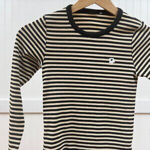 Marimekko Kioski Black Cream Striped Long Sleeve Shirt Top Flower Logo Girl's